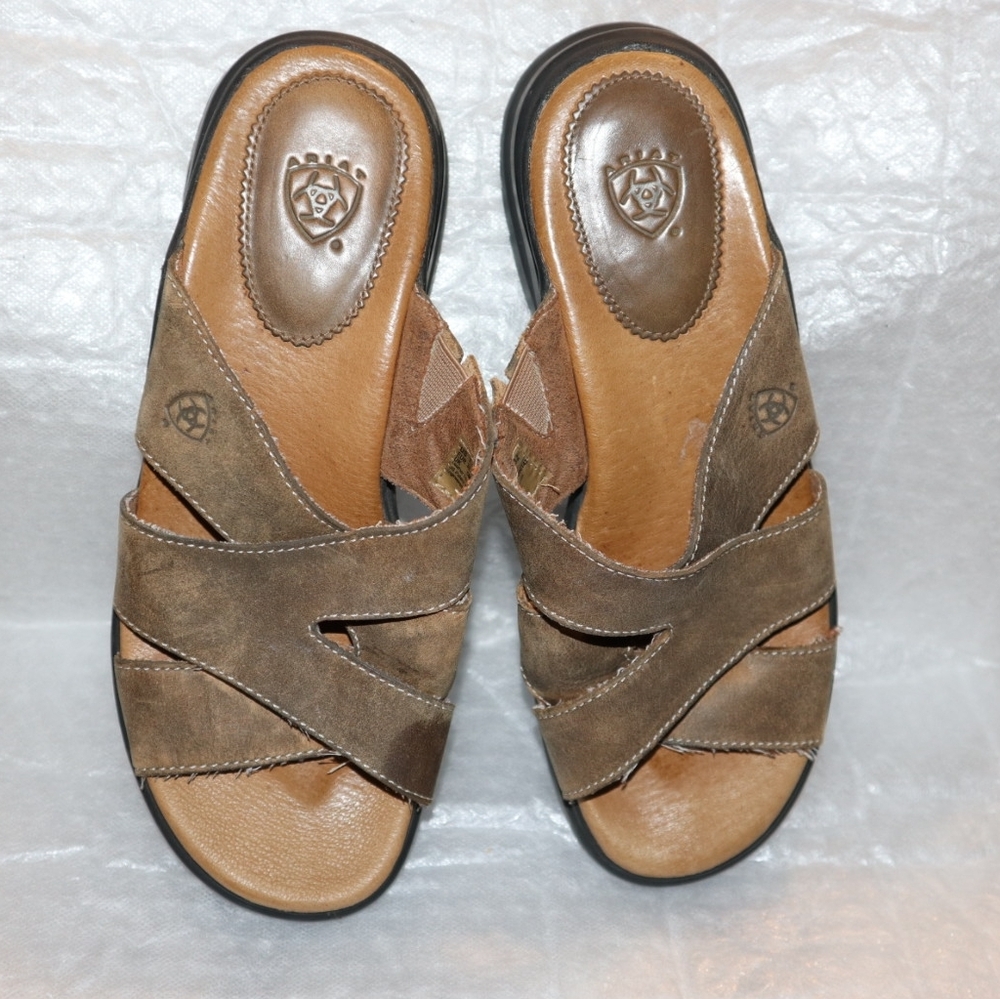 Ariat Womens Brown Leather Cross Strap Slide Sandals Style 21432 Size 7.5 B - Picture 9 of 11